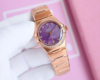 Omega 5th Constellation 29MM 8700 Movement 316L Steel Sapphire Purple Dial Watch
